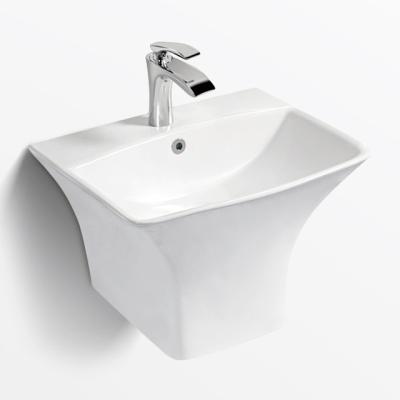 China New Design Easy Clean One Piece Ceramic Wall Hung Basin Half Pedestal Wall Hung Basin Bathroom Ceramic Wall Hung Hand Wash Sink for sale