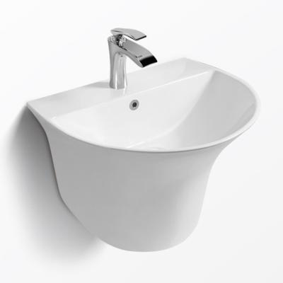 China New Design Easy Clean Bathroom Sink Ceramic Wall Hung Hand Wash Sink Half Pedestal Wall Hung Basin Sink for sale