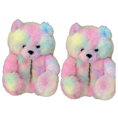 China 2021 mommy and me wholesale fashion trend valentine one size pink giant teddy bear plush slippers for women for sale