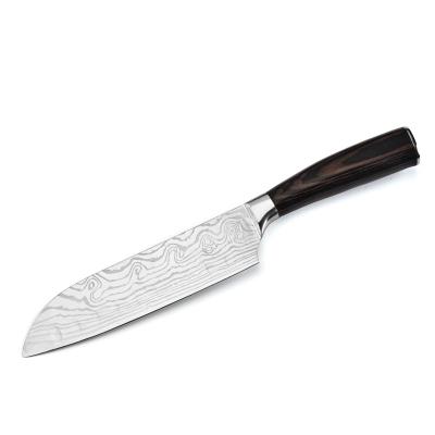 China Sustainable High Quality Parka Wood Handle Stainless Steel Blade Damascus Kitchen Chef Knife Santoku Knife for sale