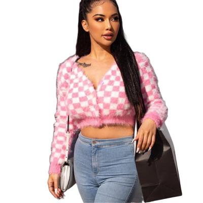 China High Quality Anti-wrinkle Insist Sand Shorts Crop Cardigan Pink Plaid Jacket For Sale for sale