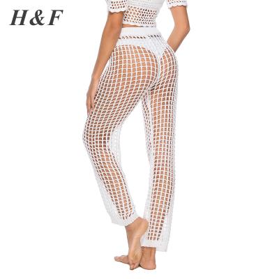 China 2021 Summer Beach Wear Breathable Swimsuit Plus Size Knitted Crochet Mesh Net Women Beach Cover Ups Pant Pants for sale