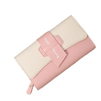 China RFID WAKED PU Leather Magnetic Loop Around Long Triple Zipper Women Wallet for sale