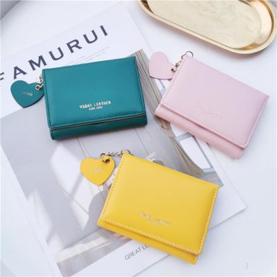 China Light WAKED Factory Outlet Cute Heart ID Slot PU Leather Triple Wallet For Girl for sale