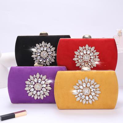 China Banquet Casual Handbags WAKE UP Velvet Rhinestone Flower Decoration Evening Clutch Bags For Women for sale