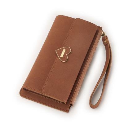 China Multi-Functional WAKED Custom Triple Leather Strap Mobile Phone PU Long Loop Heart Wallet for sale