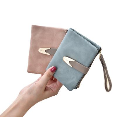 China Goods WAKE Logo Bar Hasp Wristlet Zipper Custom Coin Pocket Small Short Wallet For Women for sale