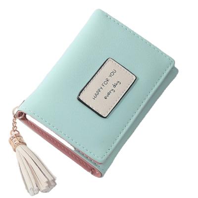 China Heart Shape ID Window WAKED Custom Label RFID Blocking Triple Women Wallet With Tassel Heart Shape ID Window Wallet for sale