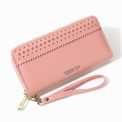 China Multifunctional WAKED custom PU round zipper hollow out long detachable wristlet wallet for women for sale