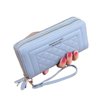 China Multiple Card Slots WAKED Factory Outlet Double PU Wristband Zippers Large Capacity Mobile Phone Purse Wallet For Women for sale