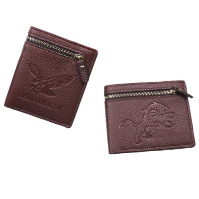 China Multiple Card Slots WAKE PU Vertical Animal Short Zipper Embossing Bifold Wallet For Men for sale