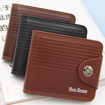 China Magnetic Buckle WAKED Lychee Custom Pattern PU Short Wallet For Men for sale