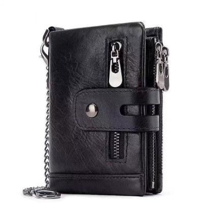 China Come with a small card holder WAKED men leather double zipper cowhide coin purse card holder custom wallet Rfid blocking wallet for sale