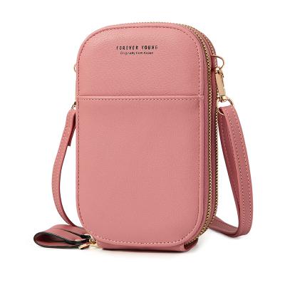 China High Quality WAKED PU Around Zipper 2 Cross Layers - Body Cell Phone Wallet For Women for sale