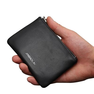 China Vintage WAKED Custom Men's Slim Leather Zipper Black Coin Purse For Men for sale