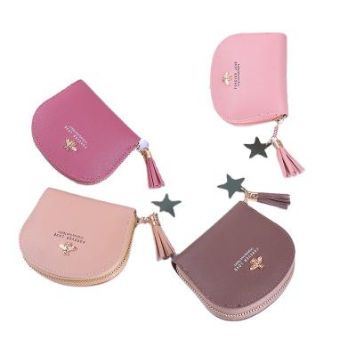 China Fashion WAKED custom PU round tassel zipper half moon shape coin purse for ladies for sale