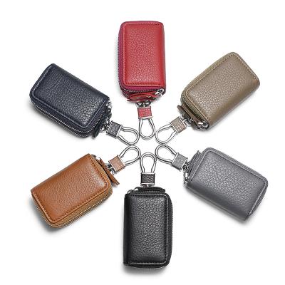 China High Quality Double Zipper Car Key Case Holder Wallet Key Genuine Leather Wallets For Men for sale