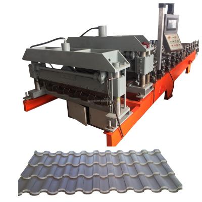 China Hotels Kyrgyzstan Popular Color Steel Glazed Tile Roll Forming Machine for sale