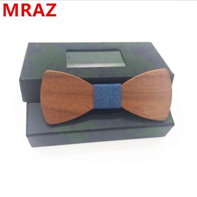 China 2019 Amazon Free Sample Items Mens Gifts Promotional BLUE Wooden Bow Tie Striped Custom For Men for sale