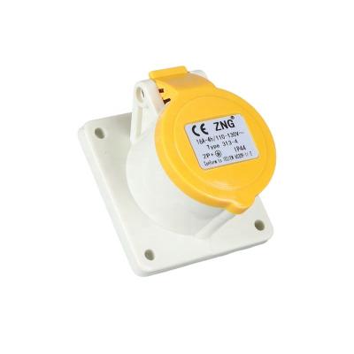 China Industrial EU Standard 110V/130V 16A-4H Industrial Socket 2P+E Flush Mounted Yellow Color for sale