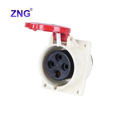 China Industrial ZNG-424 32A 3P+E Inclined Industrial Plug And Socket 380V/415V 4P Panel Mounted Electric Power Socket for sale