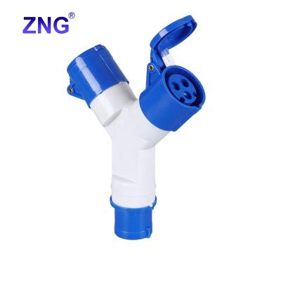 China Industrial ZNG-1012 2 Way 16A 2P+E Industrial Multiple Socket Outlet 230V Y Connector 2 Way Industrial Splitter for sale