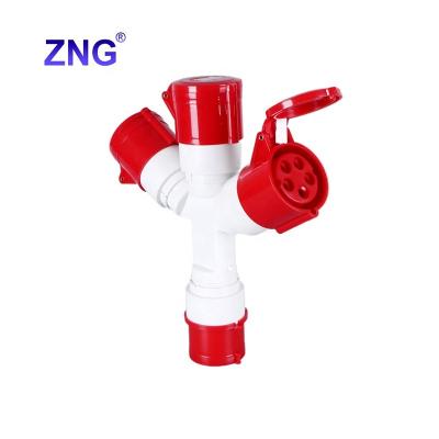 China Industrial ZNG-2025 3 Way Multi-functional Industrial Plug and Socket 3P+N+E 32Amp Adaptor Splitter 5Pin Y Shape Socket Outlet for sale