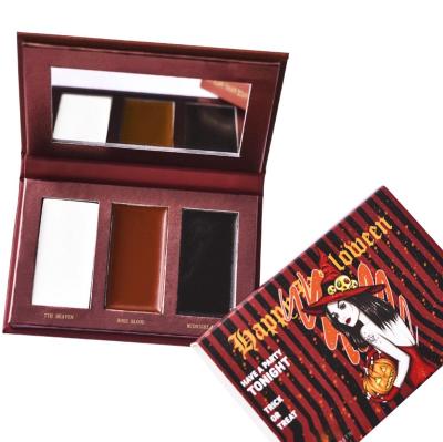 China Private Label Face Body Paint Pro Makeup 3 Colors Face Paint Palette Stage Theater And Drama Makeup Halloween Makeup Tool for sale