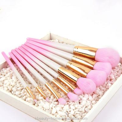 China Angular Blush Makeup Brush 9pcs Set High Quality Pink Makeup Brush Wholesale Pink Powder Foundation Blush Brush for sale