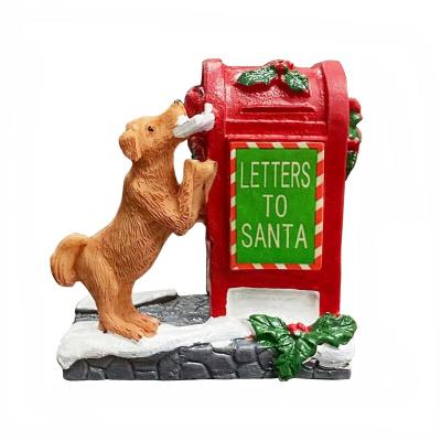 China Small Santa Mailbox Minimalist Red Dog Ornaments Resin Crafts Home Decoration Home Christmas Animal Ornaments for sale