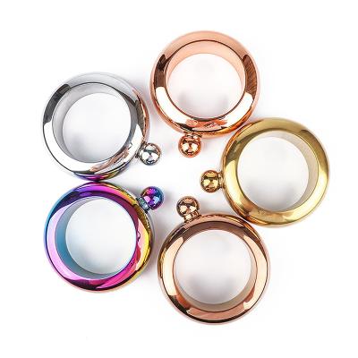 China Bangle Hip Flask Shaped Colorful Pink Round Metal Stainless Steel Bangle Hip Flask 3.5oz for sale