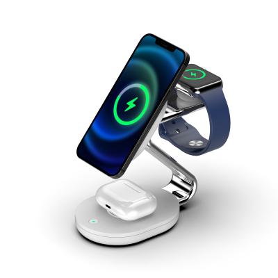 China New Design ABS+Metal 3 in 1 Magnetic Wireless Charger Stand 7.5W Smart Fast Charging iPhone for sale