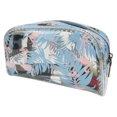 China High Quality Summer Ins Style Flamingo Leaf Print PVC Plastic Waterproof Clear Cosmetic Bag for sale