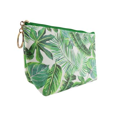 China Eco - Friendly Cosmetic Zipper Pouch Tropical Leaves Make Up Bag Makeup For Travel for sale