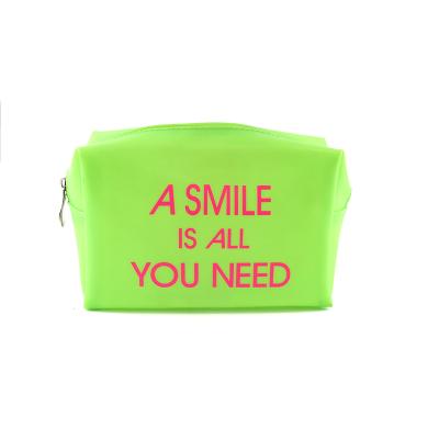 China Fashion Eco-friendly Top Cosmetic Pouch PVC Print Travel Size Light Green Makeup Bag for sale