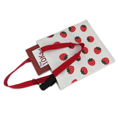 China Recyclable Cute Girl Tote Fruit Shopping Pouch Strawberry Printed Canvas Bag Cotton for sale