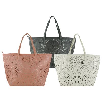 China High Quality Women Large Capacity Handbags Hollowed Out Shoulder Tote Ladies PU Bags for sale