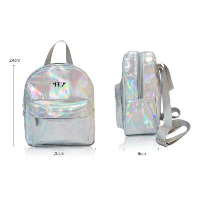 China Laser PU Waterproof Portable Outdoor Holographic Silver Women Mini Backpack for sale