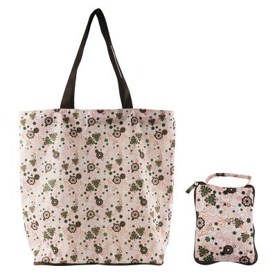 China Outdoor Daily Floral Foldable Polyester Recyclable Grocery Tote Bag For Women for sale