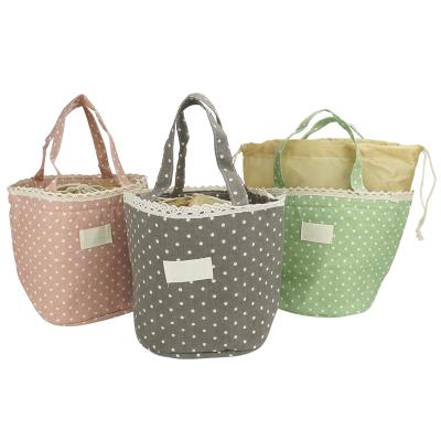 China Cute Insulated Wave Stitch Bucket Bag Drawstring Canvas Sublimation Lunch Bag for sale