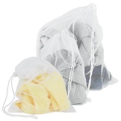 China Reusable Wash Pouch Set 3 Size Thick Thin Mesh Polyester Drawstring Mesh Laundry Bags for sale