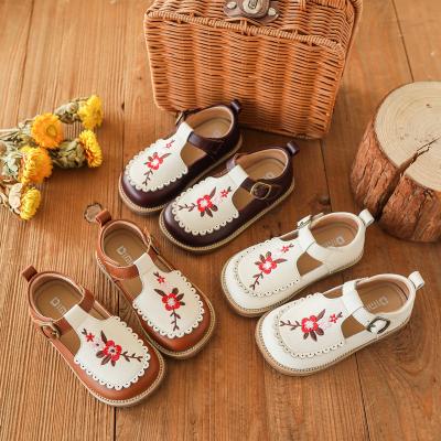 China Babies Princess Shoes Solid Genuine Anti-slip Leather Flats Shoes For Kids Party Toddler Kids Embroidery Shoes for sale