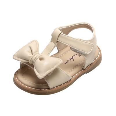 China Newest Summer Breathable Kids Shoes 2022 Fashion Leather Soft Kids Sandals For Toddler Baby Girls Hoolow Breathable Off The Bow Shoes for sale