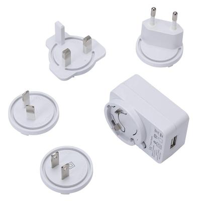 China PC and ABS 5V 2A USB Power Adapter with AUS USA UK EU Interchangeable Plug for sale