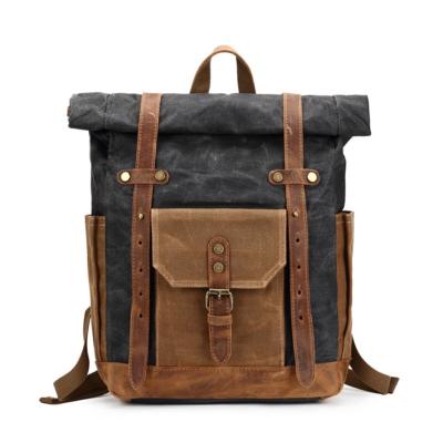 China Crazy Horse Canvas Anti-theft Leather Travel Laptop Backpack Waxed Back Bag Men With Adjustable Strap Briefcase for sale