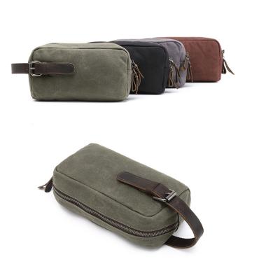 China Custom Vintage OEM/ODM Canvas Cotton Travel Cosmetic Pouch Bag Men's Toiletry Make Up Bag Dopp Kit for sale