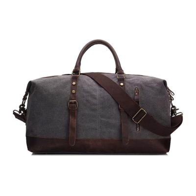 China Genuine Leather Overnight Carryon Handbag Vintage Canvas Waterproof Duffel Bag Weekender Weekend Bag for sale