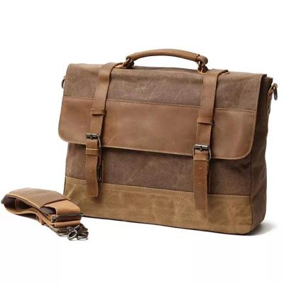 China Mens Usual Leather Messenger Laptop Bag 15.6 Inch Waxed Canvas Waterproof Messenger Bag for sale