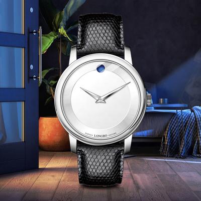 China LONGBO day/date analog high quality fashion watch for men leather belt waterproof manufacturer luxury watch, strap watch for sale