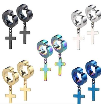 China Hot Male Cross Titanium Cross Ear Clip Hiphop Amazon Stainless Steel Hoops Earrings No Pierced Ear Clips for sale